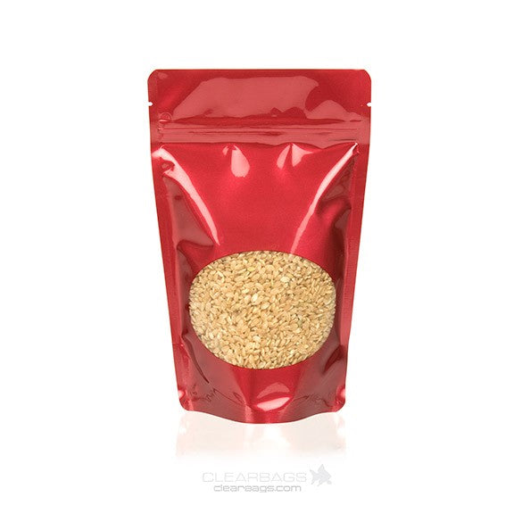 Stand Up Pouches Red with oval Window 13x7x20.5cm | 113 grams (100 pieces) [ZBGO3R]
