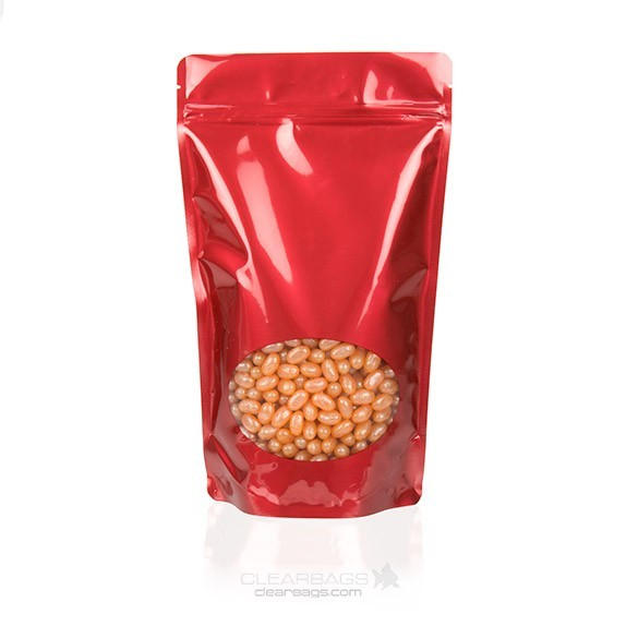 Stand Up Pouches Red with oval Window 17x9x28.5cm | 340 grams (100 pieces) [ZBGO4R]