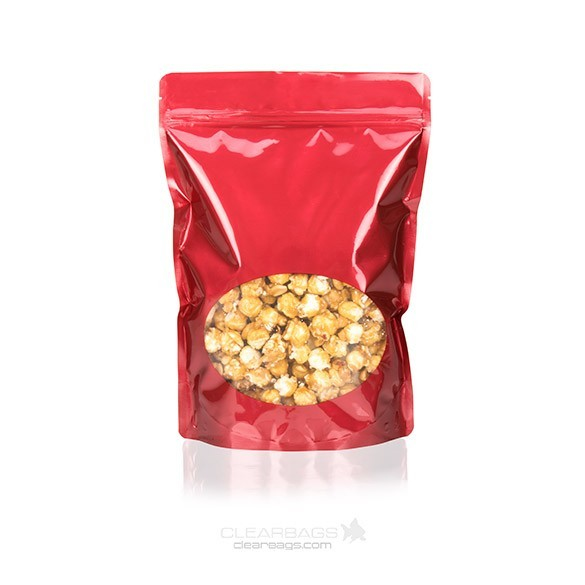 Stand Up Pouches Red with oval Window 21x9x29cm | 510 grams (100 pieces) [ZBGO5R]