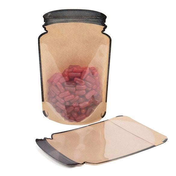 Stand Up Pouches Kraft Pot Shape With Clear Front 13x7.6x20.6cm
