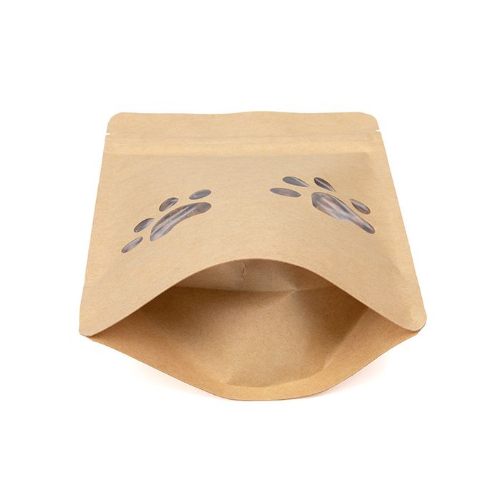 Stand Up Zipper Kraft Small Paw Prints Shaped Window 13x7.9x20.6 cm (25 pieces) [ZBGW3KP]