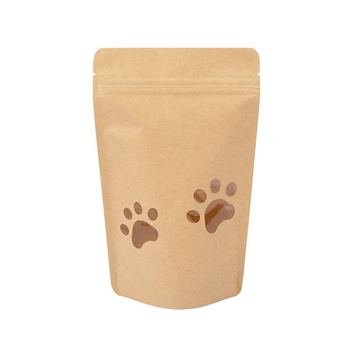 Stand Up Zipper Kraft Small Paw Prints Shaped Window 13x7.9x20.6 cm (25 pieces) [ZBGW3KP]