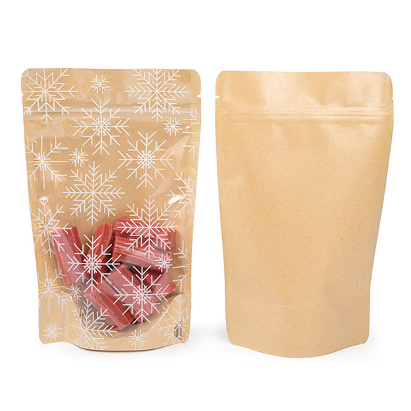 Stand Up Pouches Kraft/White Snowflakes 13x7,9x20,6 cm (25 pieces) [ZBGSW3KS]