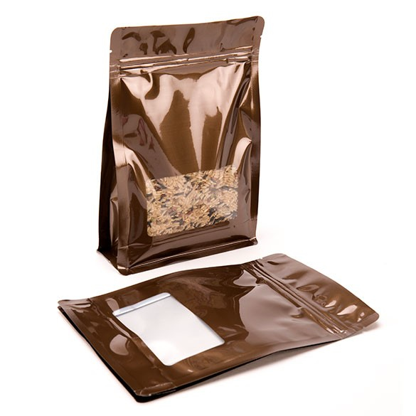 Stand Up Pouches Bronze with Window 12.7x4.4x16.5cm (100 pieces) [SQMS3BZ]