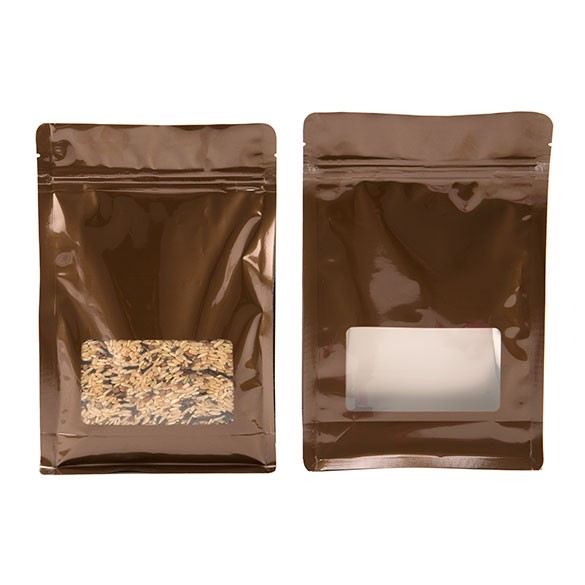 Stand Up Pouches Bronze with Window 12.7x4.4x16.5cm (100 pieces) [SQMS3BZ]