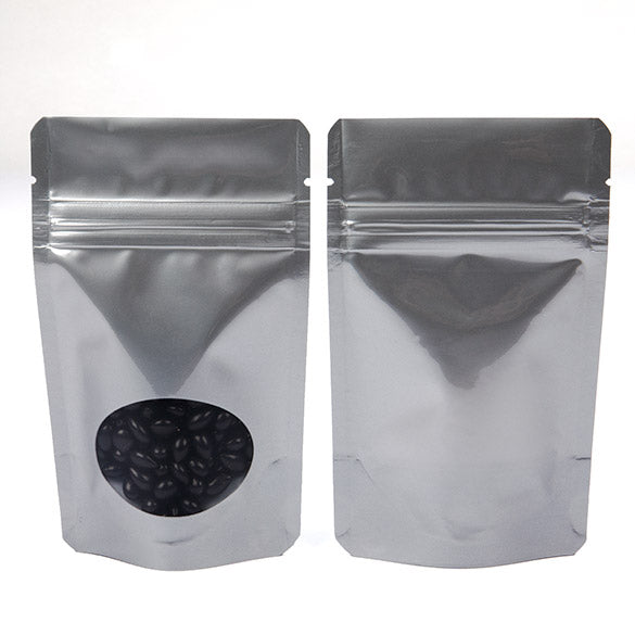 Stand Up Pouches Silver with oval Window 8x5x13cm | 28 grams (100 pieces) [ZBGO1S]