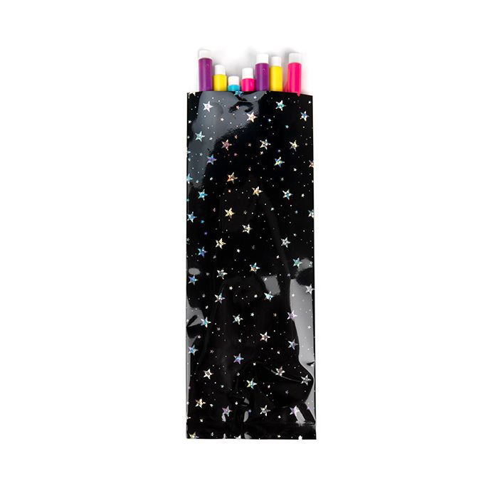Flat Heat Seal Bags Black Holographic Stars 7,6x20,3 cm (25 pieces) [SVP38HB]