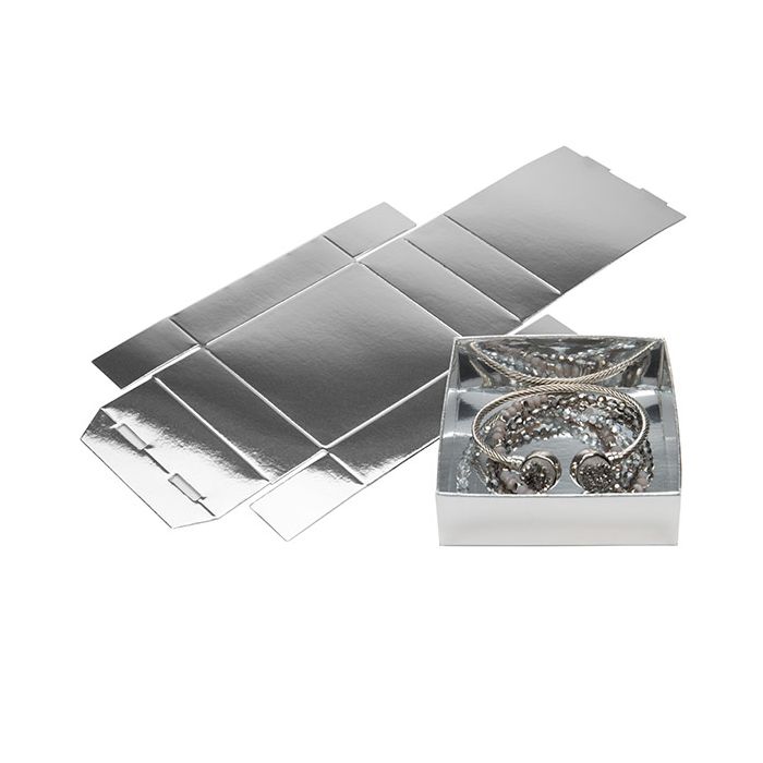 Silver Paper Box Bottom 8x2,5x8,5 cm (25 Pieces) [SS356]