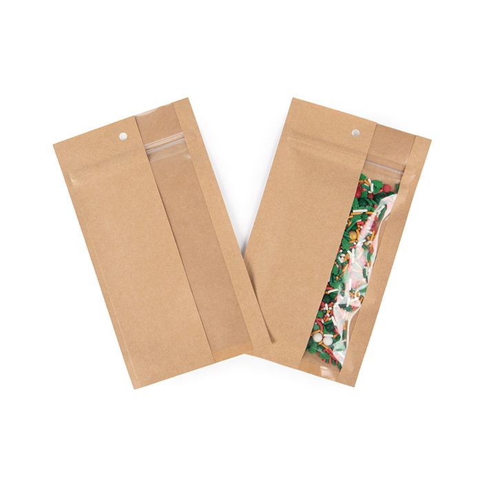 Grip Seal Bags Kraft With Vertical Window 10.2x16.5 cm (100 pieces) [HZBV5K]