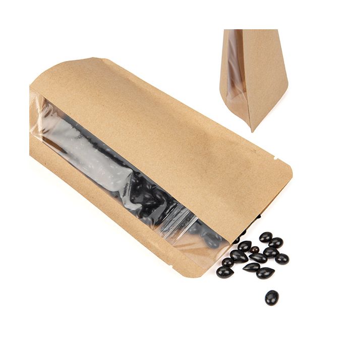 Stand Up Pouch w/ Vertical Window Kraft 10.2x6x15.2 cm (100 pieces) [ZBGV2K]