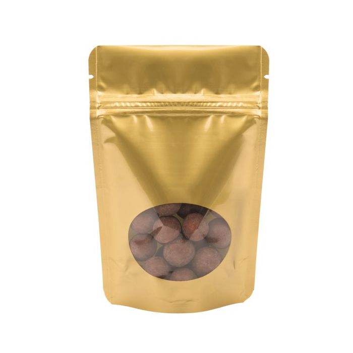 Stand Up Pouches Gold with oval Window 10x6x15cm | 57 grams (100 pieces) [ZBGO2G]
