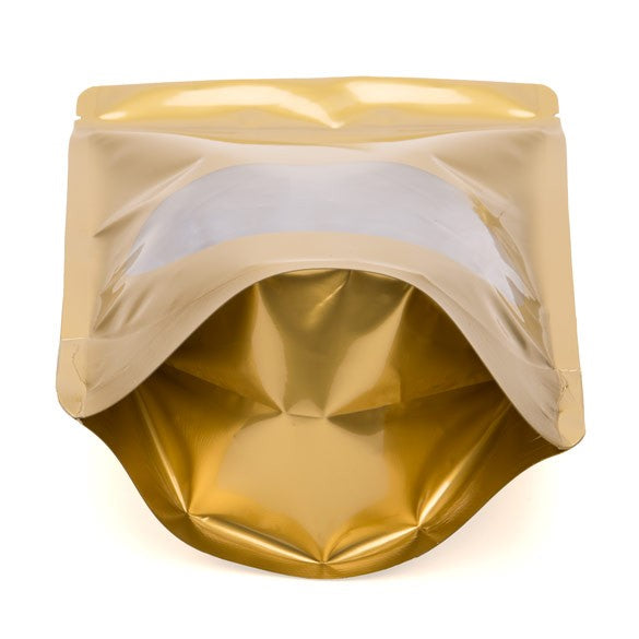 Stand Up Pouches Gold with oval Window 13x7x20.5cm | 113 grams (100 pieces) [ZBGO3G]