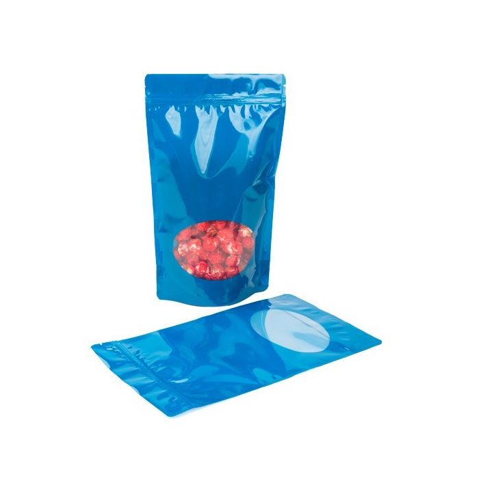 Stand Up Pouches Blue with oval Window 17x9x28.5cm | 340 grams (100 pieces) [ZBGO4BL]