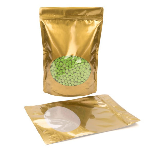 Stand Up Pouches Gold with oval Window 21x9x29cm | 510 grams (100 pieces) [ZBGO5G]