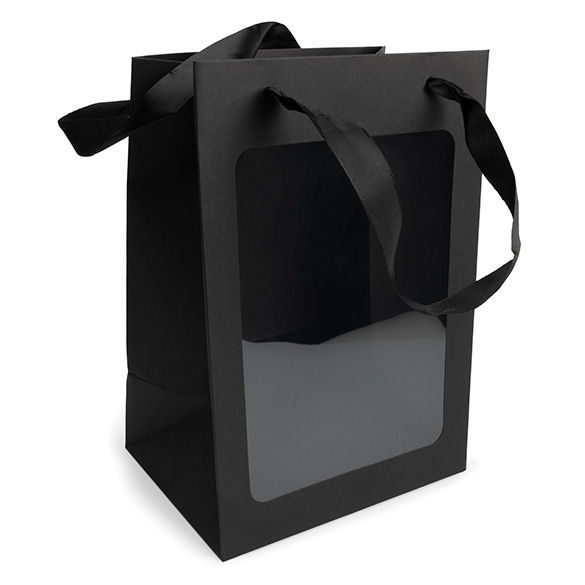Black Gift Merchandise Bag w/ Window 17,8x12,7x24,9cm (10 pcs) [GMBW2B]