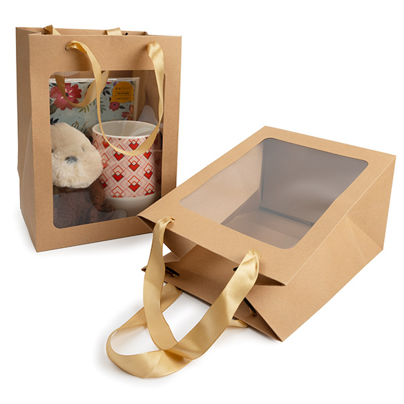 Kraft Gift Merchandise Bag w/ Window 17,8x12,7x24,9cm (10 pcs) [GMBW2K]