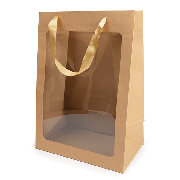 Kraft Gift Merchandise Bag w/ Window 24,9x15,2x35,1cm (10 pcs) [GMBW3K]