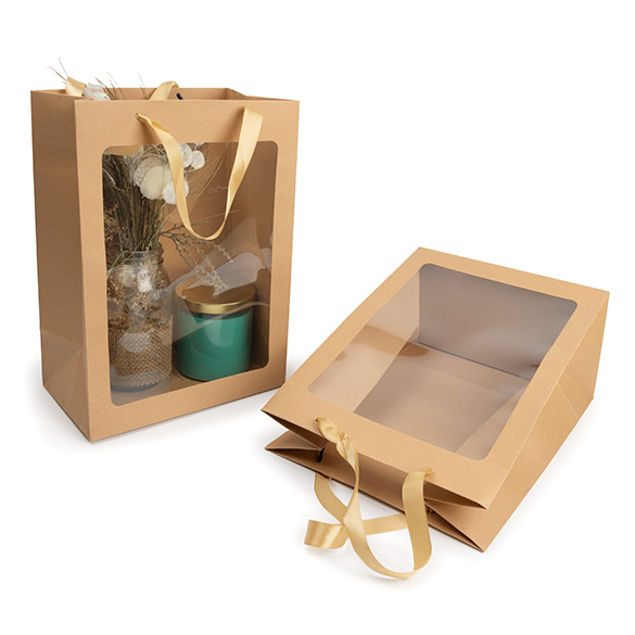 Kraft Gift Merchandise Bag w/ Window 24,9x15,2x35,1cm (10 pcs) [GMBW3K]