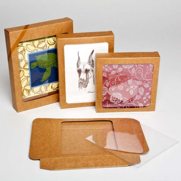 Kraft Gift Boxes 10.5x2.2x10.5cm Window Cut out (25 pieces) [WKR245]