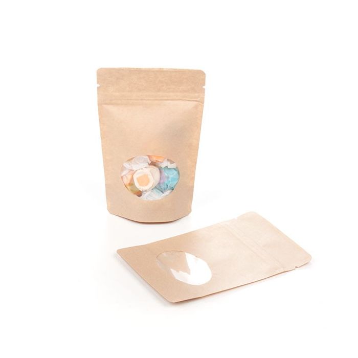Stand Up Pouches Kraft with oval Window 10x6x15cm | 57 grams (100 pieces) [ZBGO2K]