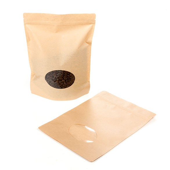 Stand Up Pouches Kraft with oval Window 21x9x29cm | 510 grams (100 pieces) [ZBGO5K]