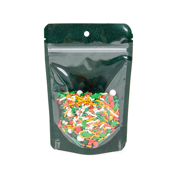 Stand Up Pouches transparent/Green Glitter Backed 10,2x6x15,2 cm