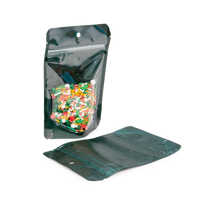 Stand Up Pouches transparent/Green Glitter Backed 10,2x6x15,2 cm (100 pieces) [ZBG2GLGR]