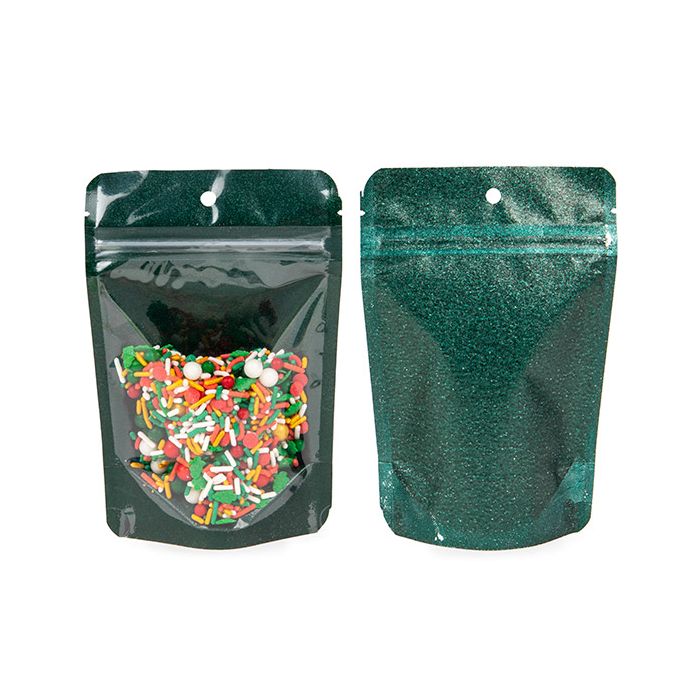 Stand Up Pouches transparent/Green Glitter Backed 10,2x6x15,2 cm (100 pieces) [ZBG2GLGR]