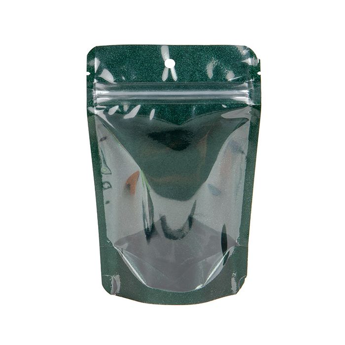 Stand Up Pouches transparent/Green Glitter Backed 10,2x6x15,2 cm (100 pieces) [ZBG2GLGR]