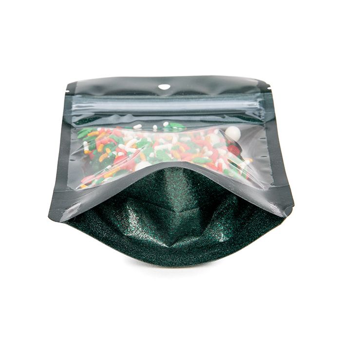 Stand Up Pouches transparent/Green Glitter Backed 10,2x6x15,2 cm (100 pieces) [ZBG2GLGR]
