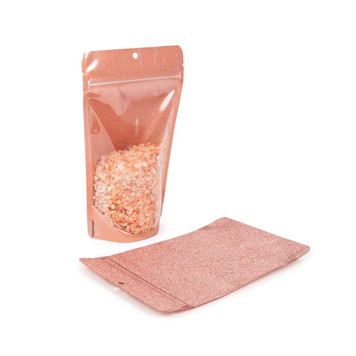 Stand Up Pouches transparent/Rose Gold Glitter 13x7,9x20,6 cm (100 pieces) [ZBG3GLRG]