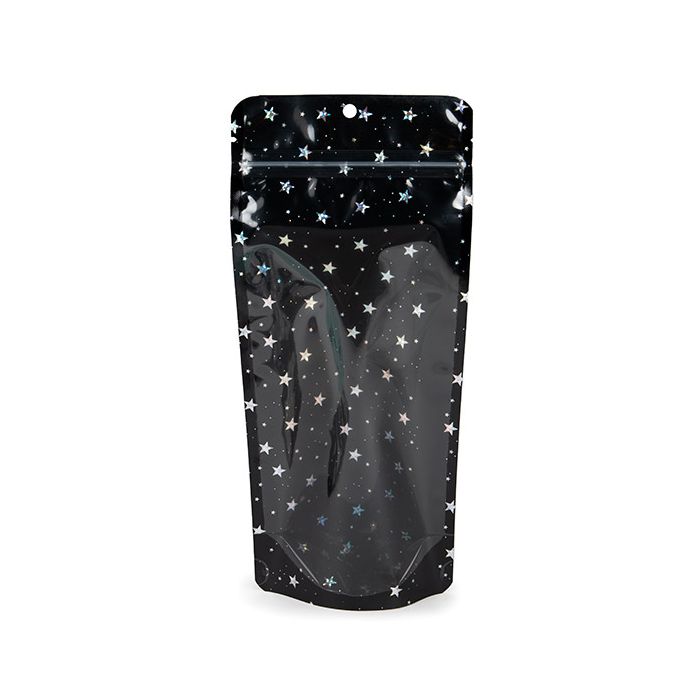 Stand Up Pouches transparent/Black Holographic Stars 10,8x6x23,8 cm (25 pieces) [ZBGHB1NC]
