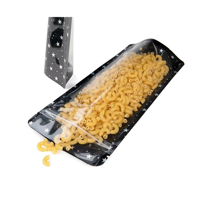 Stand Up Pouches transparent/Black Holographic Stars 10,8x6x23,8 cm (25 pieces) [ZBGHB1NC]