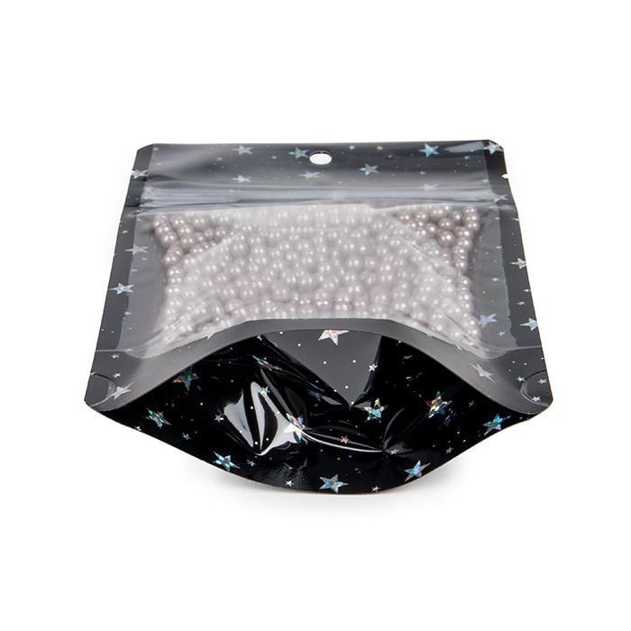 Stand Up Pouches transparent/Black Holographic Stars 10,2x6x15,2 cm (25 pieces) [ZBGHB2C]