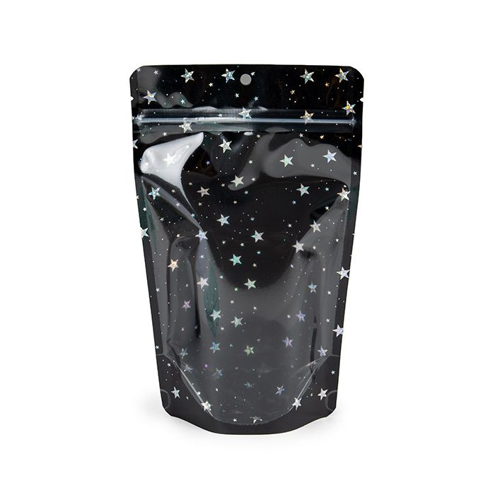 Stand Up Pouches transparent/Black Holographic Stars 13x7,9x20,6 cm (25 pieces) [ZBGHB3C]