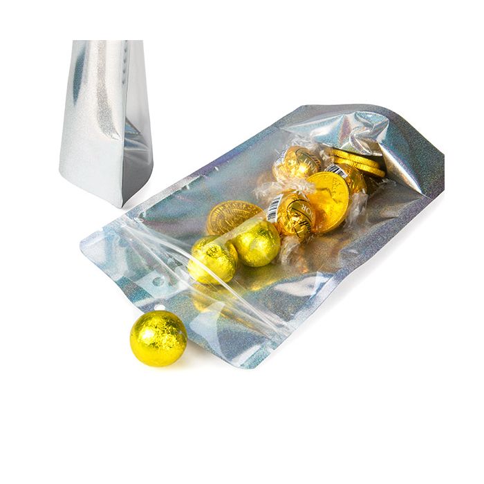 Stand Up Pouches transparent/Glitter Holographic 13x7,9x20,6 cm (25 pieces) [ZBGHG3C]