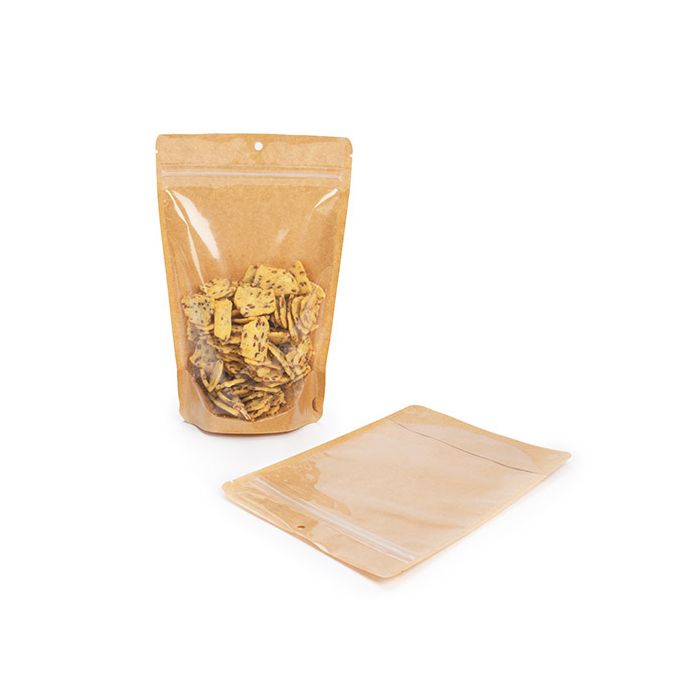 Stand Up Pouches Transparent/Kraft 14,9x8,9x23,2cm With Hanghole (100 Pieces) [ZBGKC7H]