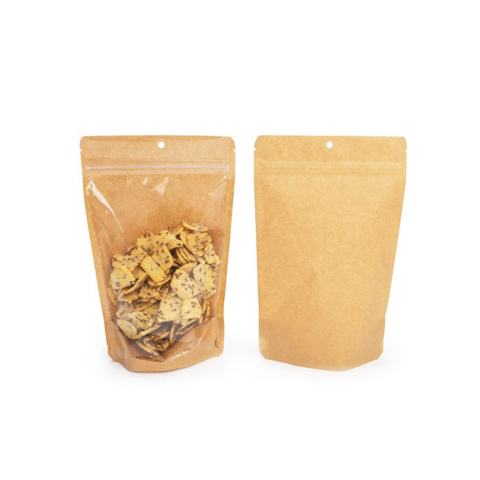 Stand Up Pouches Transparent/Kraft 14,9x8,9x23,2cm With Hanghole