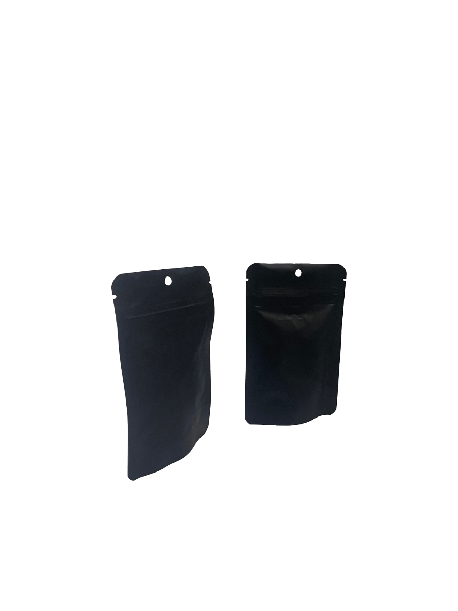 Stand Up Pouches Matt Black 8x5x13cm | 28 grams with hang hole (100 pieces) [ZBGM1MBH]