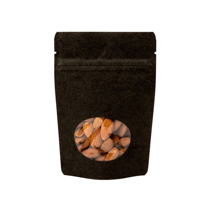 Stand Up Pouches Kraft Black with oval Window 10.2x6x15.2cm | 57 grams (100 pieces) [ZBGO2BK]