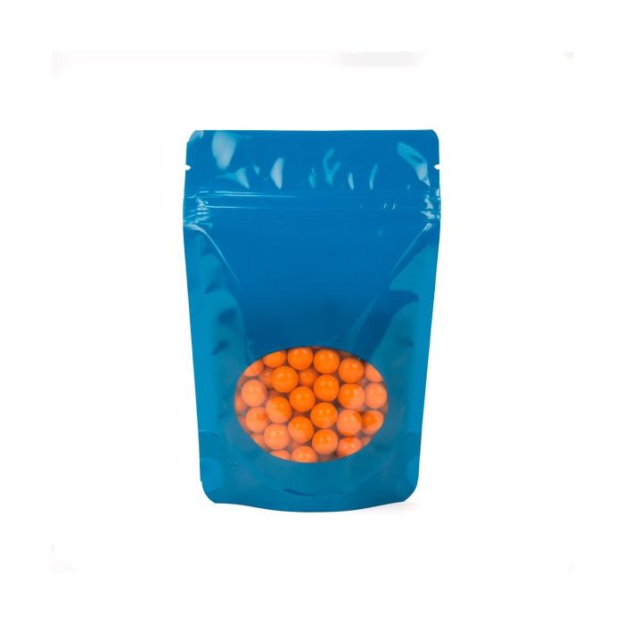 Stand Up Pouches Blue with oval Window 14.9x8.9x23.2cm | 312 grams (100 pieces) [ZBGO7BL]