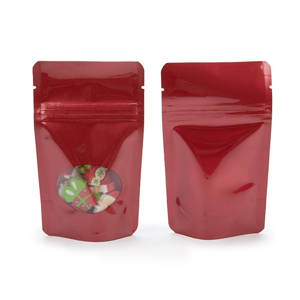 Stand Up Pouches Red with oval Window 8x5x13cm | 28 grams (100 pieces) [ZBGO1R]