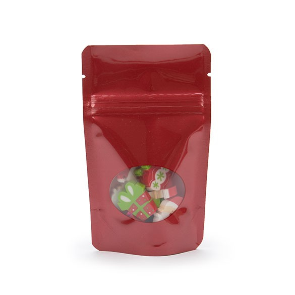 Stand Up Pouches Red with oval Window 8x5x13cm | 28 grams (100 pieces) [ZBGO1R]
