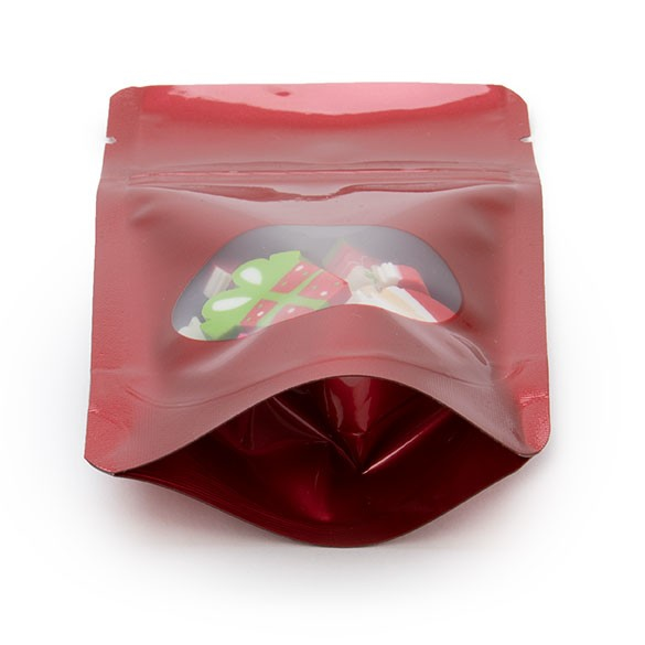 Stand Up Pouches Red with oval Window 8x5x13cm | 28 grams (100 pieces) [ZBGO1R]