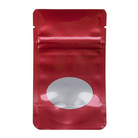 Stand Up Pouches Red with oval Window 8x5x13cm | 28 grams (100 pieces) [ZBGO1R]