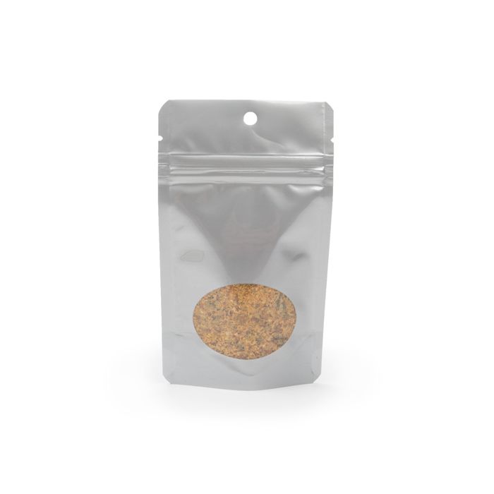 Silver Stand Up Zipper Pouch with Oval Window 8 x 5 x 13 cm + Hang Hole