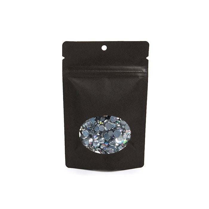 Stand Up Pouches Kraft Black with oval Window 10.2x6x15.2cm | 57 grams with round hang hole (100 pieces) [ZBGO2BKH]