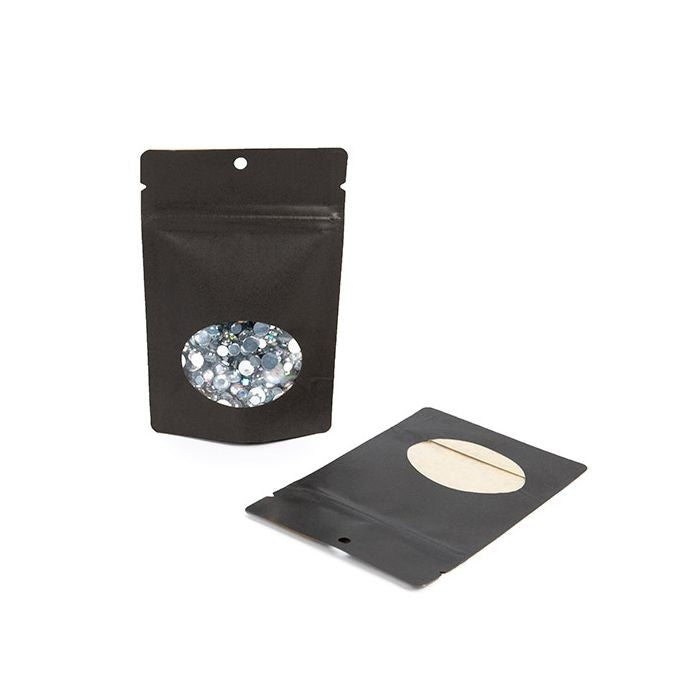 Stand Up Pouches Kraft Black with oval Window 10.2x6x15.2cm | 57 grams with round hang hole