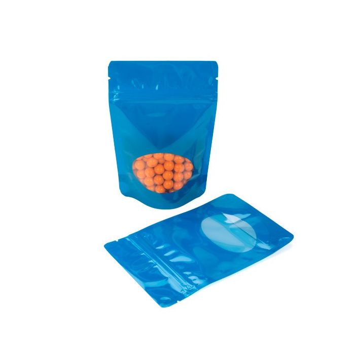 Stand Up Pouches Blue with oval Window 14.9x8.9x23.2cm | 312 grams (100 pieces) [ZBGO7BL]