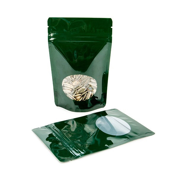 Stand Up Pouches Green with oval Window 10x6x15cm | 57 grams (100 pieces) [ZBGO2HG]